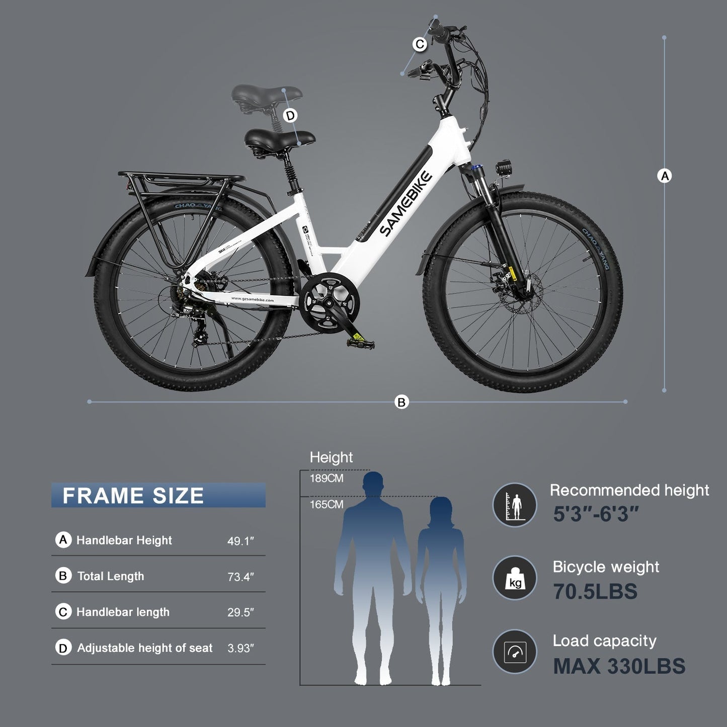 SAMEBIKE RS-A01 Plus | Vélo électrique urbain 26” Fat Bike | Autonomie 110 km - Nova Bikes