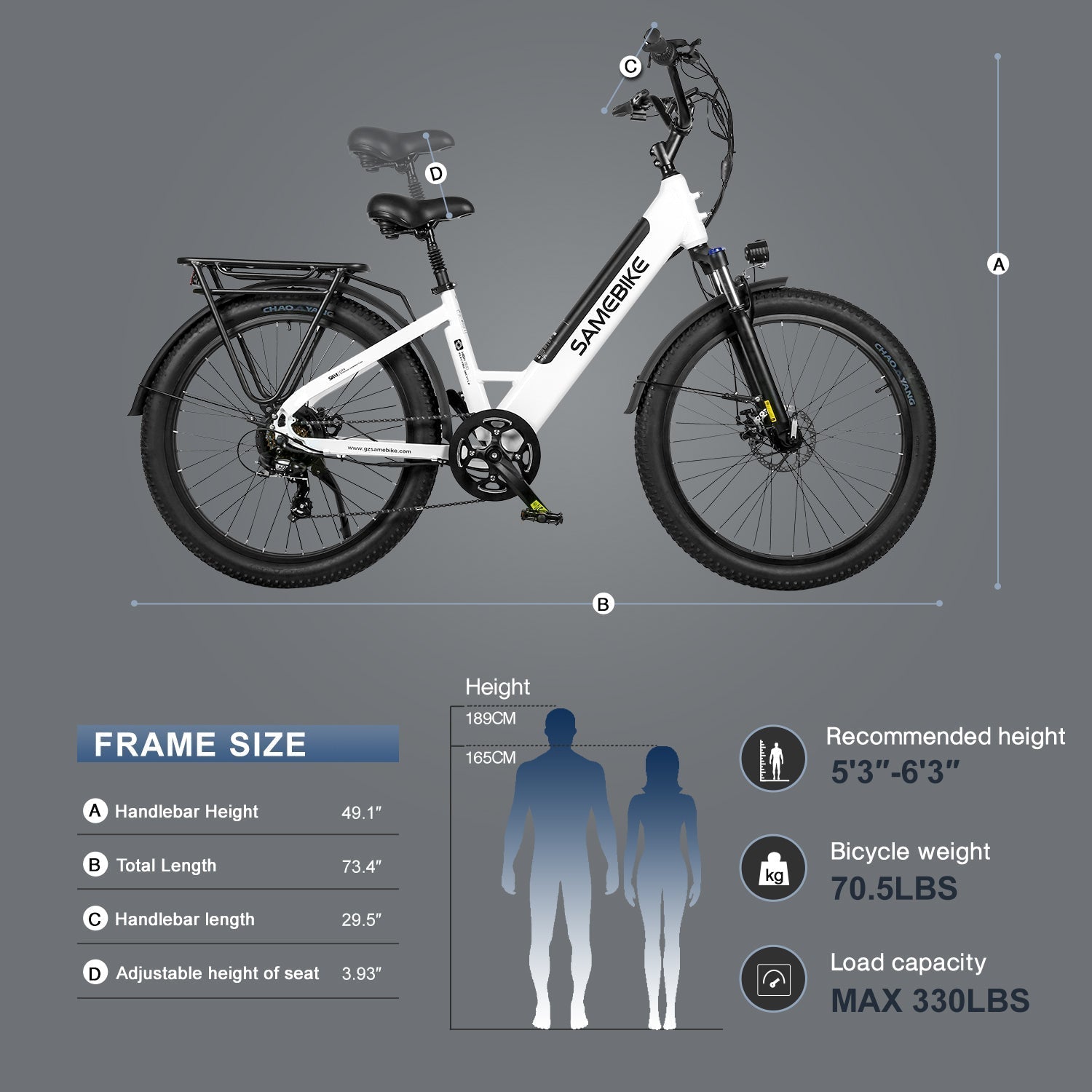 SAMEBIKE RS-A01 Plus | Vélo électrique urbain 26” Fat Bike | Autonomie 110 km - Nova Bikes