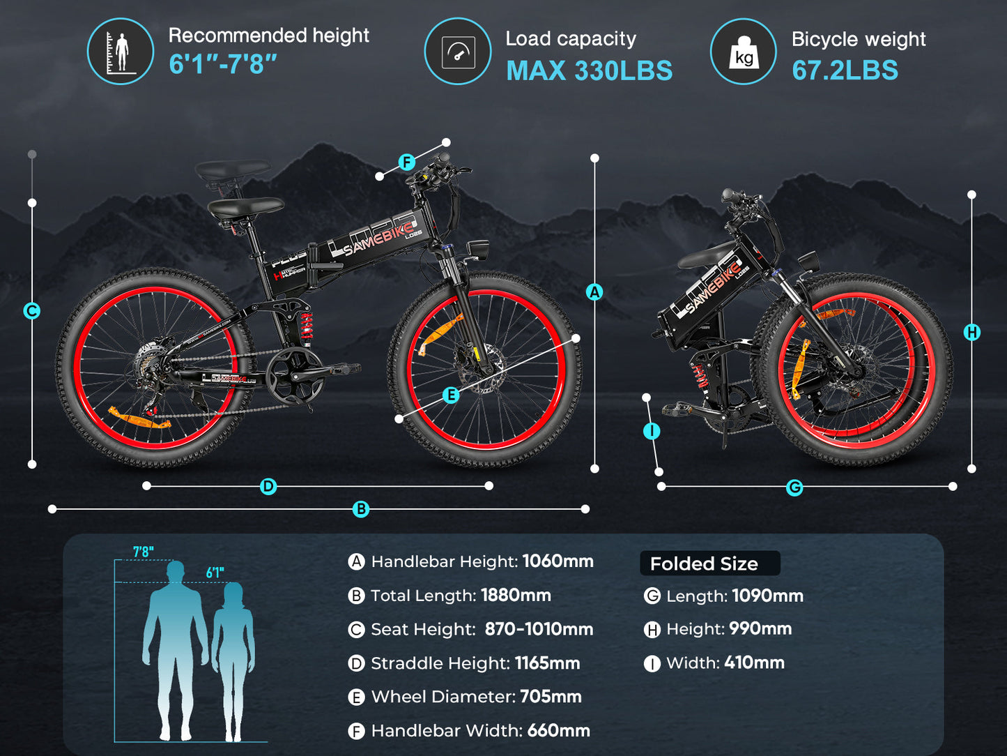 SAMEBIKE LO26 Plus | Vélo électrique pliant 26” Fat Bike | Autonomie 110 km - Nova Bikes