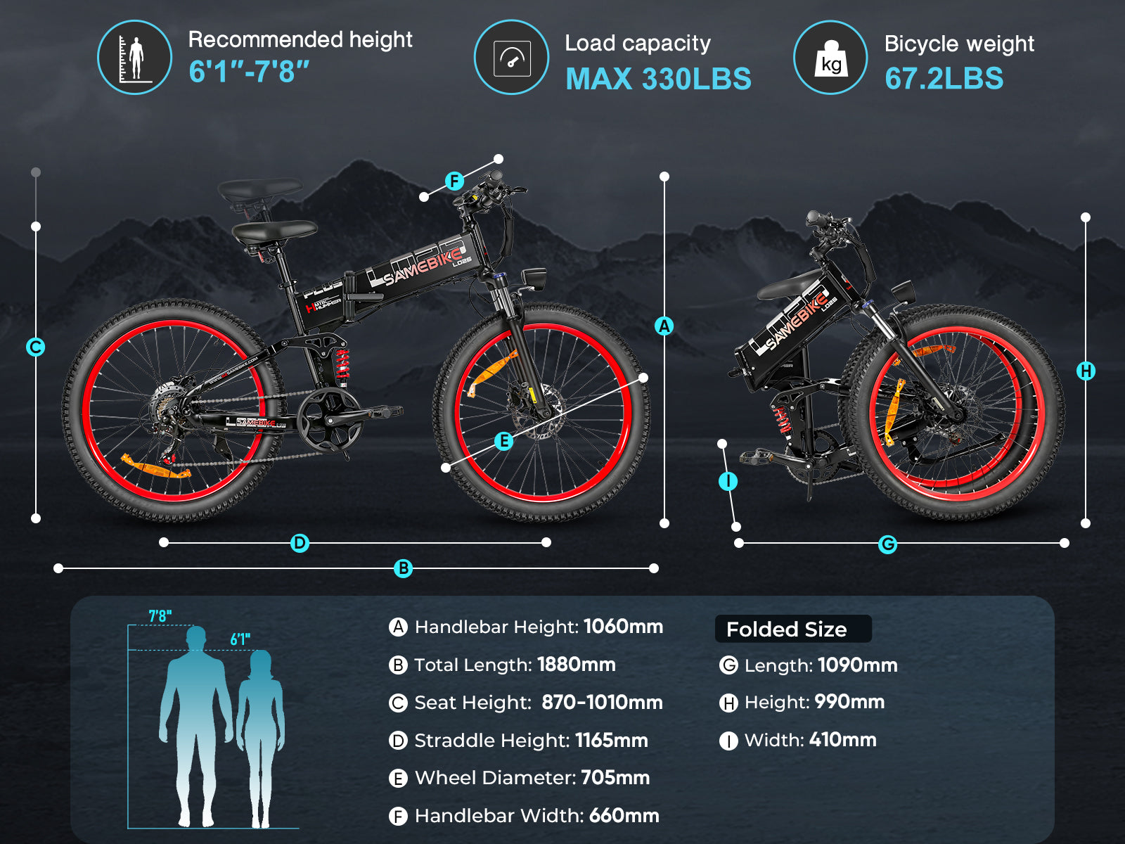 SAMEBIKE LO26 Plus | Vélo électrique pliant 26” Fat Bike | Autonomie 110 km - Nova Bikes