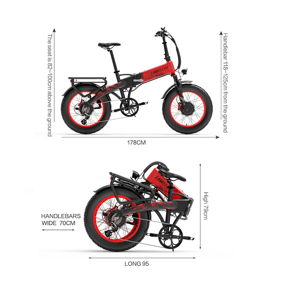 LANKELEISI X2000 MAX | Vélo électrique Fat Bike 20" pliant | 1000W Dual Motor | V-max 25 km/h | Autonomie 130 km - Nova Bikes